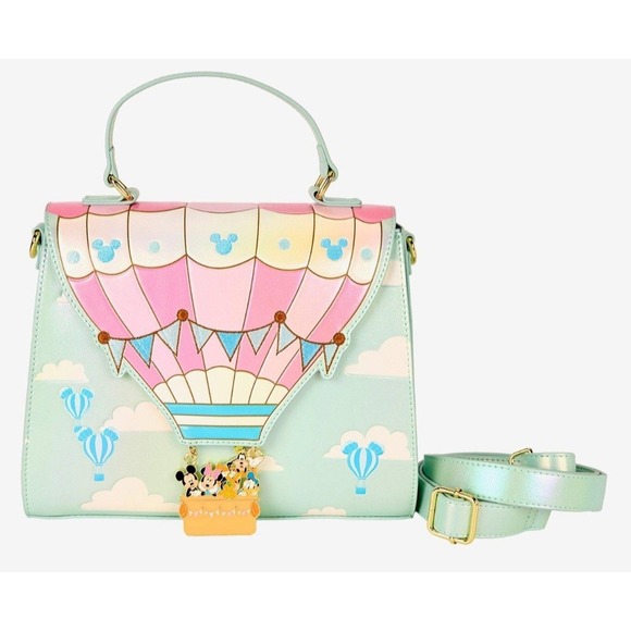 LOUNGEFLY Disney Mickey & Friends Hot Air Balloon Irridescent Crossbody Bag NWT! - Picture 1 of 3